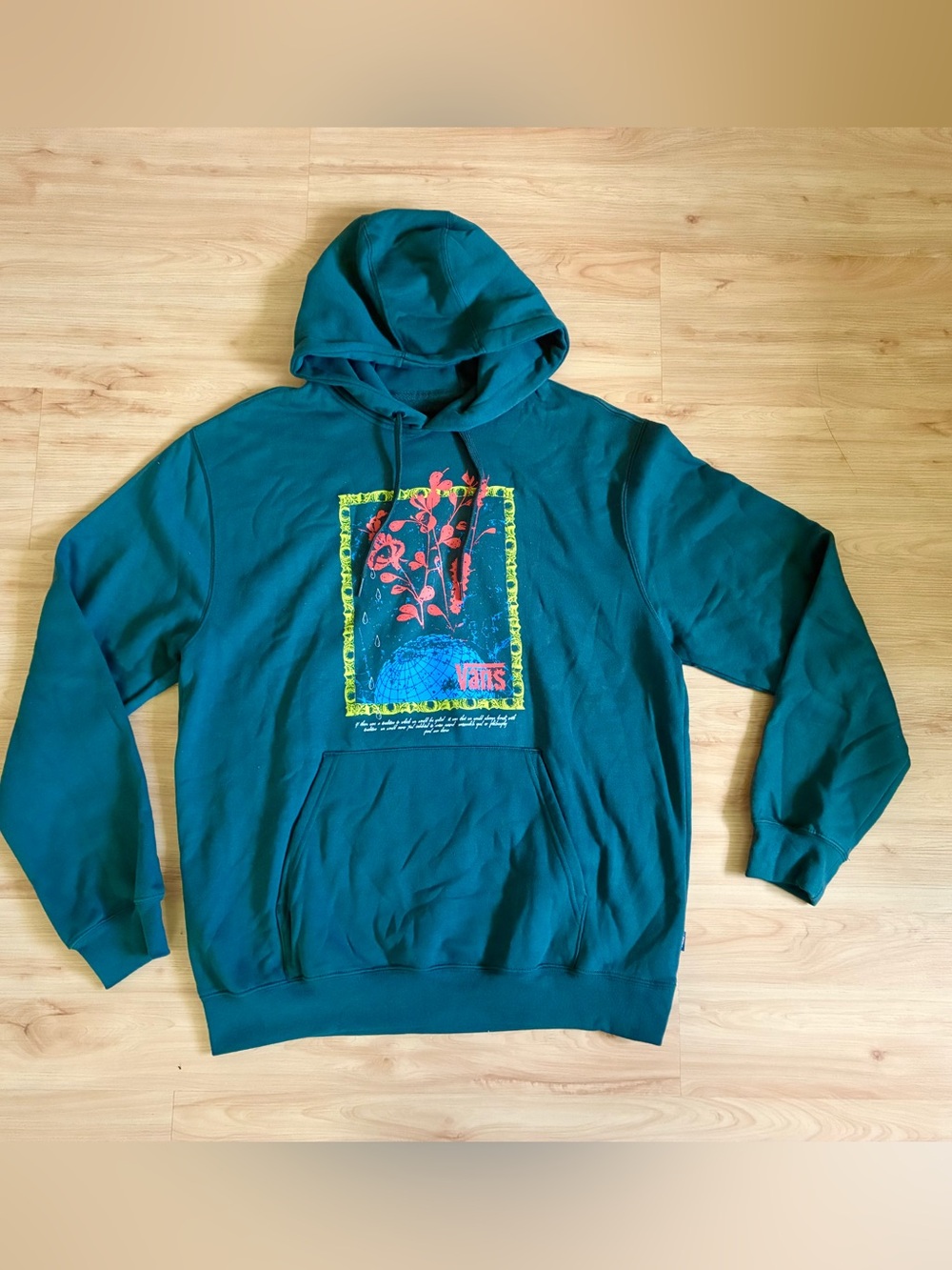 Vans Teal Crewneck Hoodie with Floral Graphic Mens M Classic